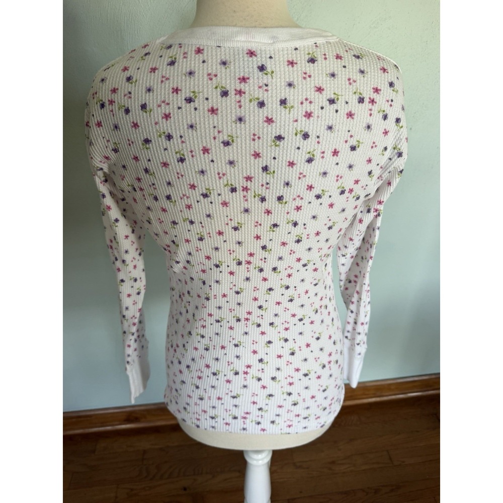 Carols Collection Vintage Floral Waffle Knit Thermal Top White Purple Large - Picture 3 of 5